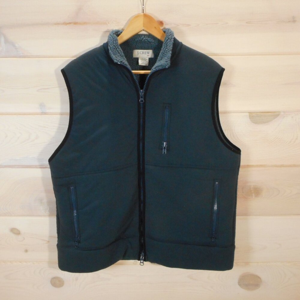 J Crew Men’s XXL Vest Full Zip Fleece Lined Pockets Dark Teal 2XL Warm